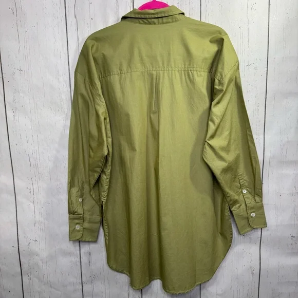 Maeve by Anthropologie Green Button Up Shirt High Low Pocket M Minimalist Casual - Picture 10 of 12